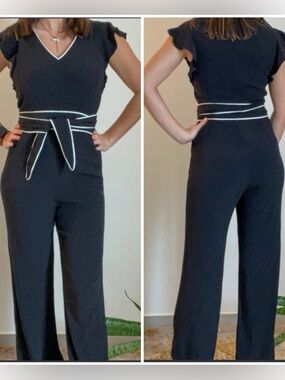 Gerard Darel Black White Trim Jumpsuit Size 44 USA 12
